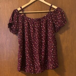 Floral Burgundy Off-Shoulder Top